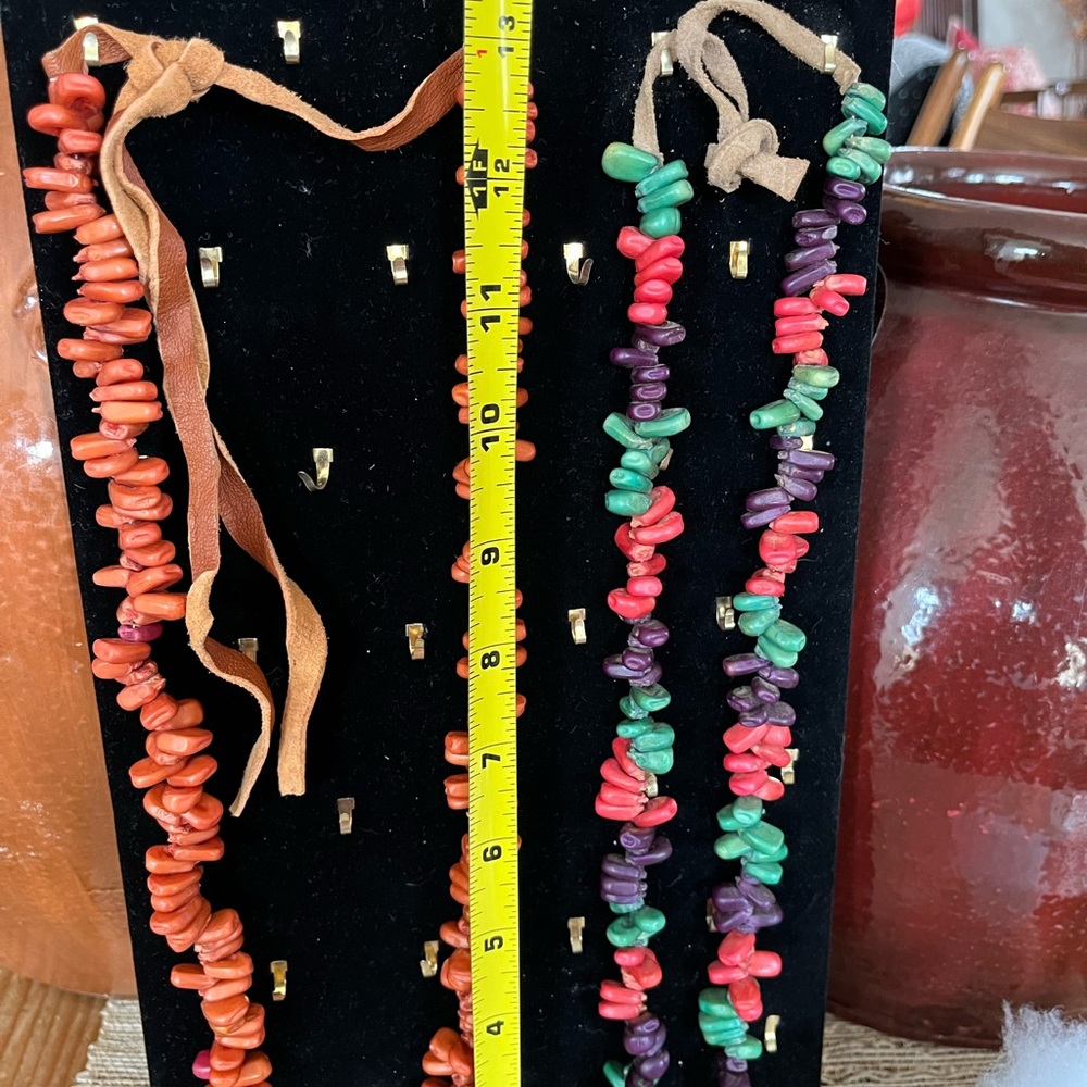 American Native Colorful Corn Beaded Necklaces Set of 2 37” leather strap - Picture 7 of 16